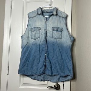 Dizzy Lizzy Button Down Collared Tank denim pocket ombré western pearl button 3X